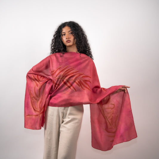 Fuschia eucalyptus mulberry silk stole scarf