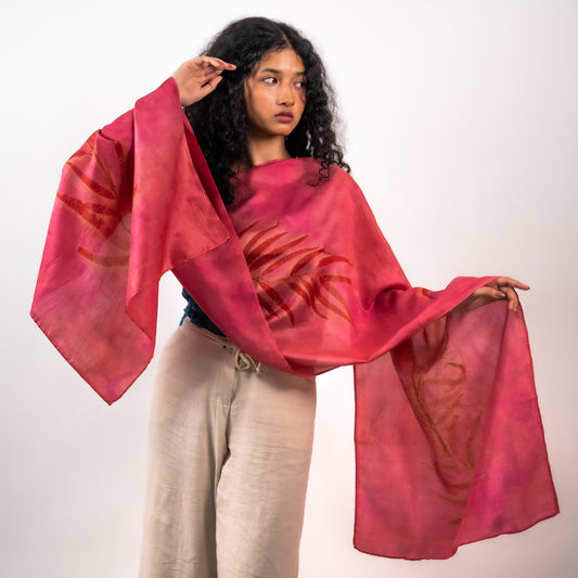 Fuschia eucalyptus mulberry silk stole scarf