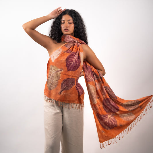 Peach Eri silk stole scarf