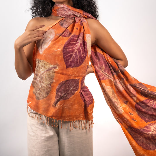 Peach Eri silk stole scarf