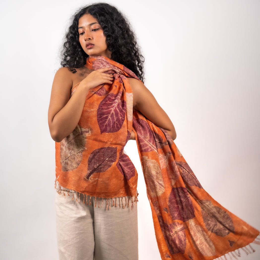 Peach Eri silk stole scarf