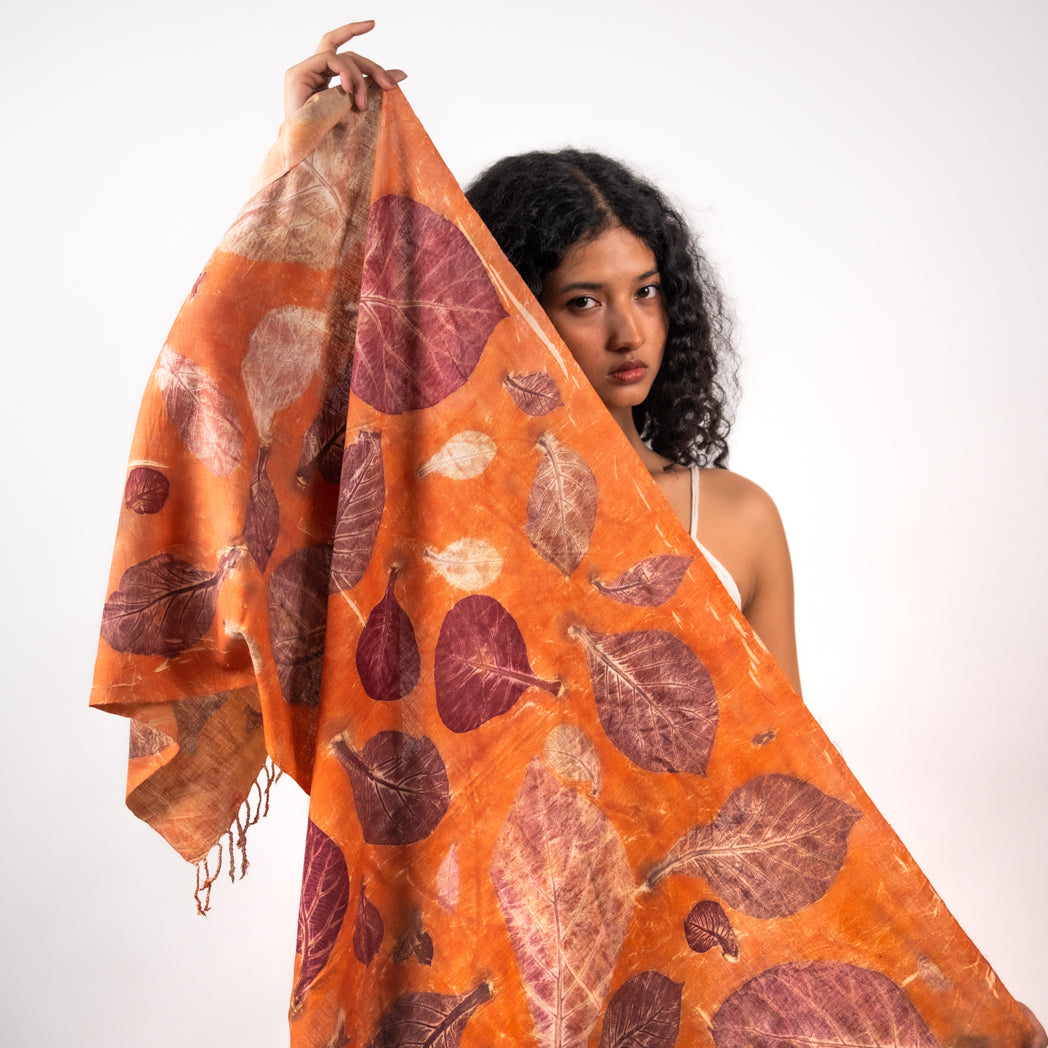 Peach Eri silk stole scarf