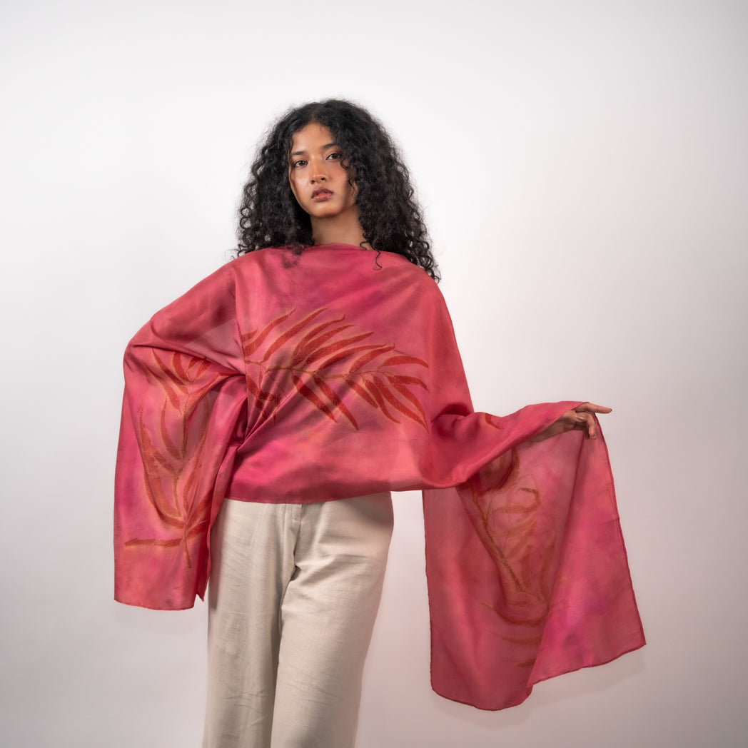 Fuschia eucalyptus mulberry silk stole scarf