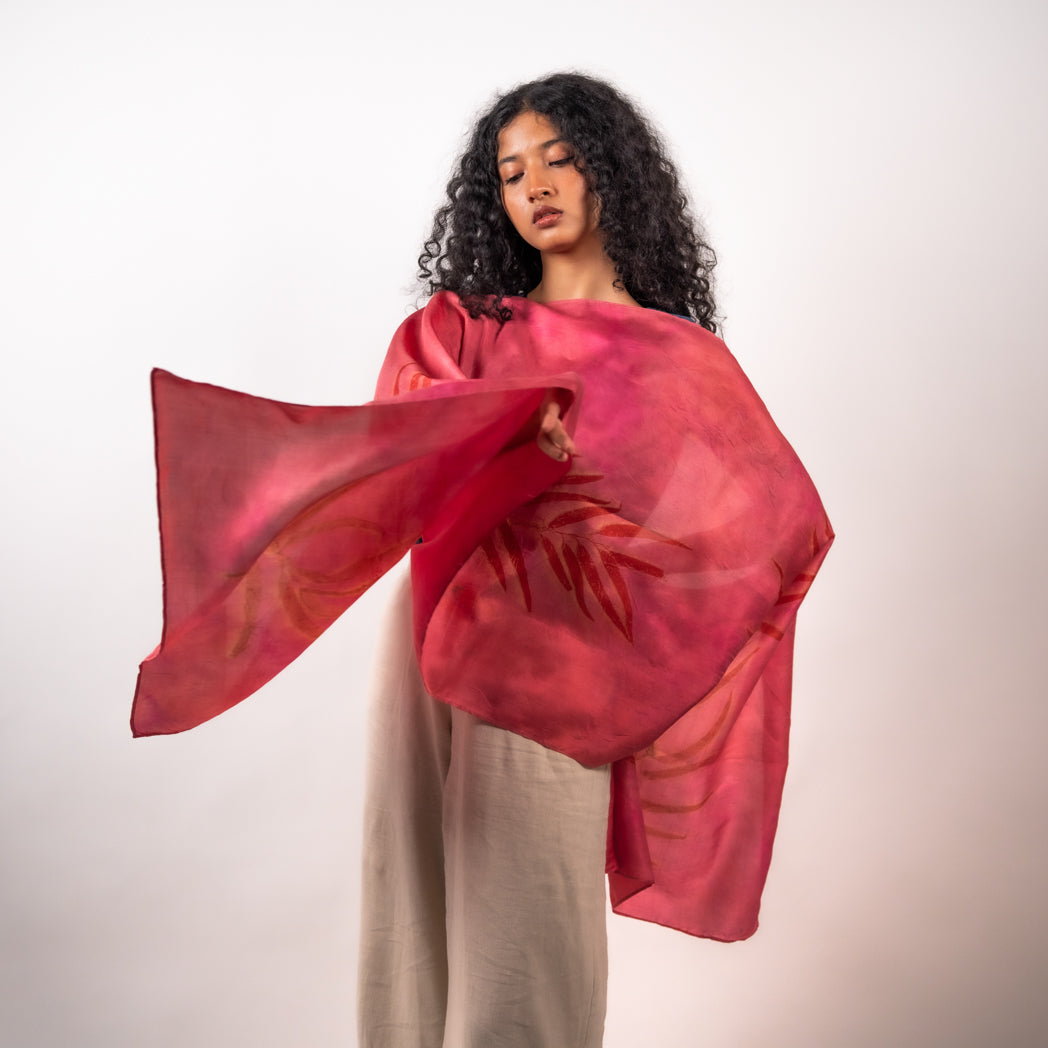 Fuschia eucalyptus mulberry silk stole scarf