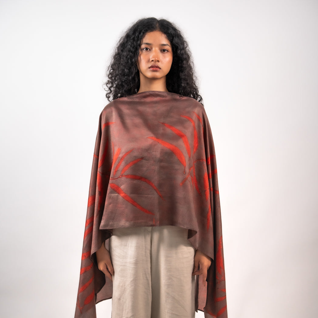 Wine eucalyptus  mulberry silk stole scarf