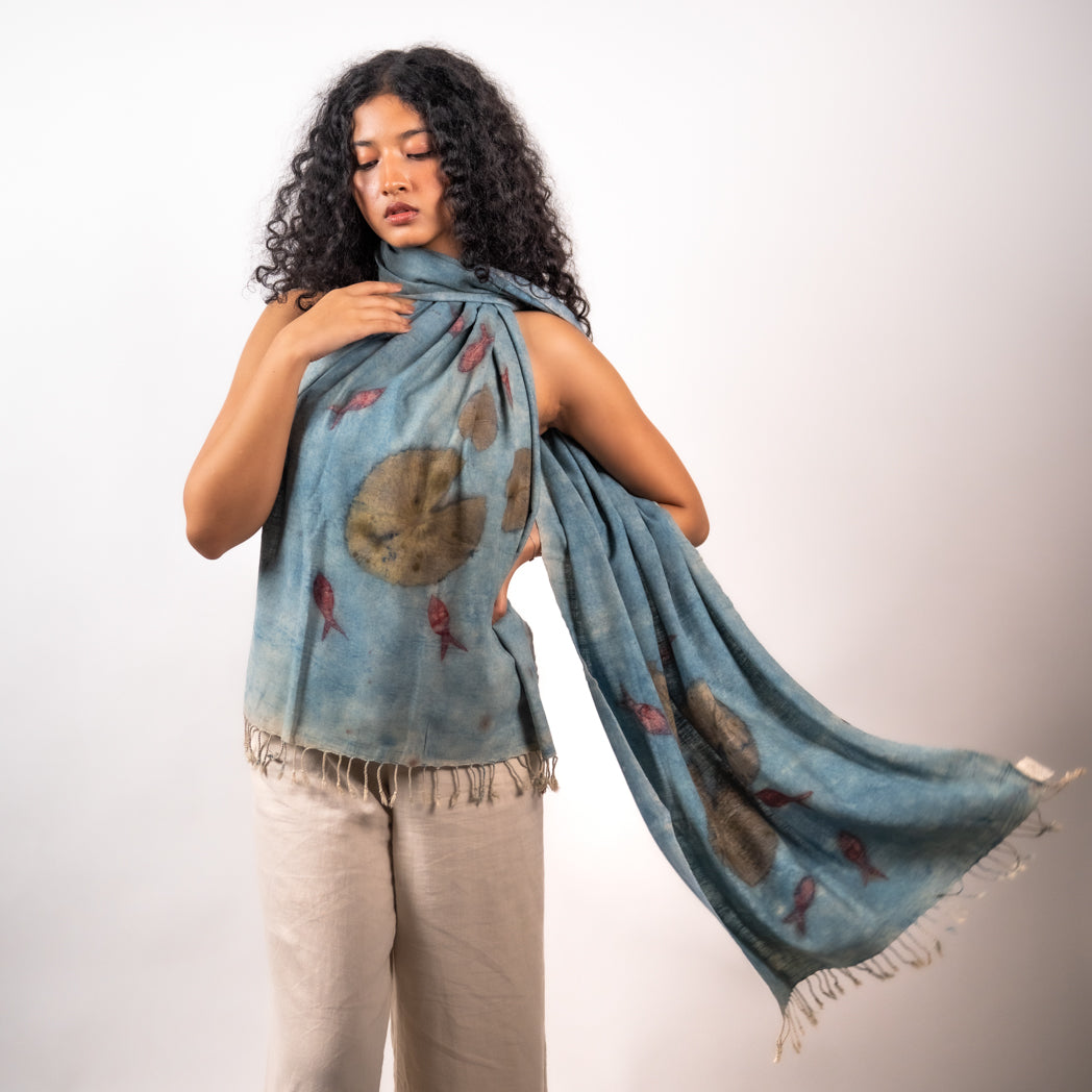 Lotus pond Eri silk stole scarf
